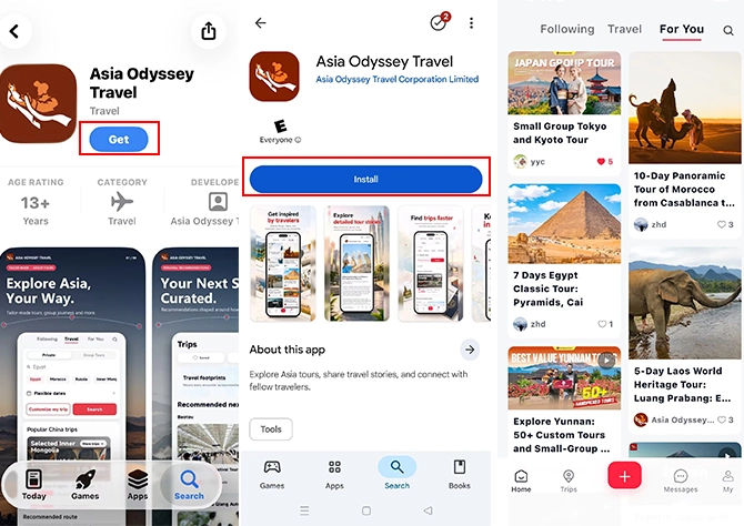 App de Asia Odyssey Travel: disponible en iOS y Android