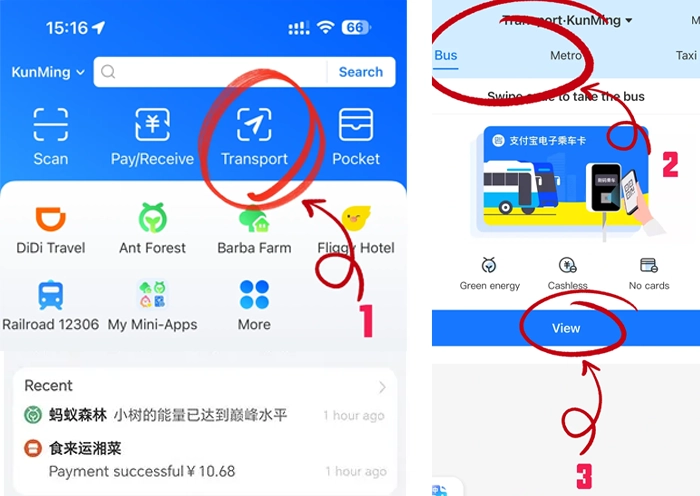 Servicios de transporte en Alipay