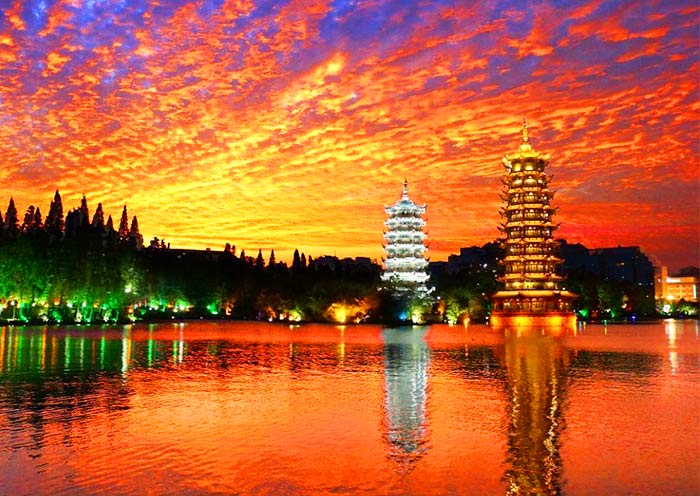 Amazing Night View of Two Rivers and Four Lakes Scenic Area