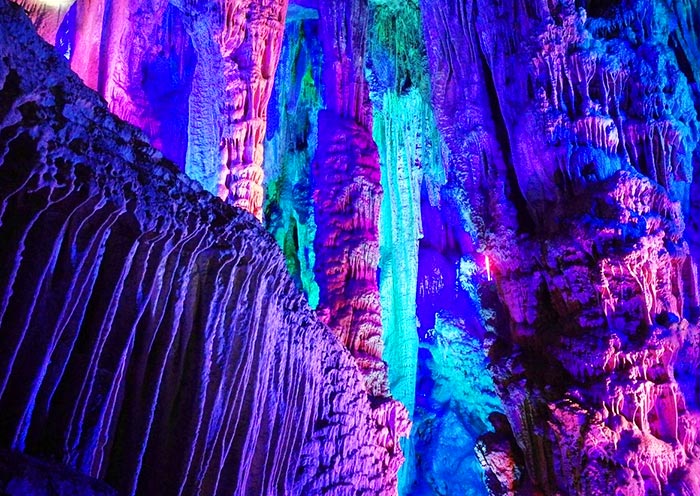 A stunning display of colorful stalactites