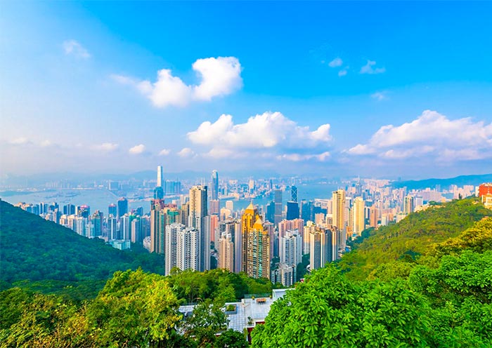 Unique perspective on the city's skyline from Victoria Peak