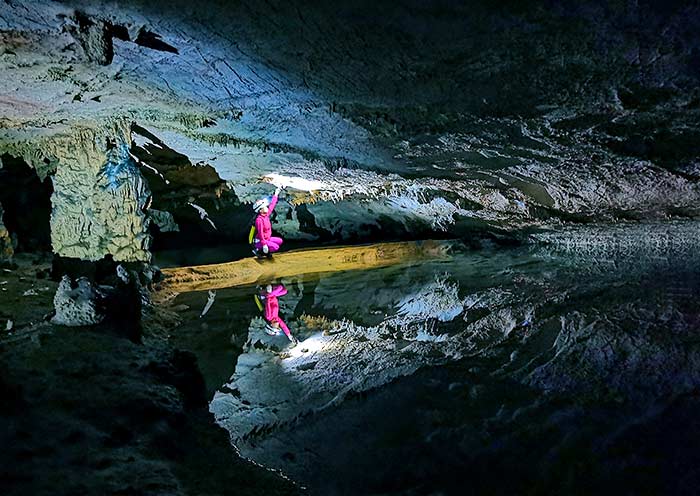 A large underground river in the wild cave
