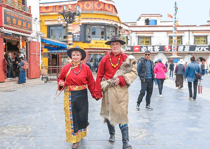 Our Customers Dressed in Tibetan Clothing at Barkhor Street 