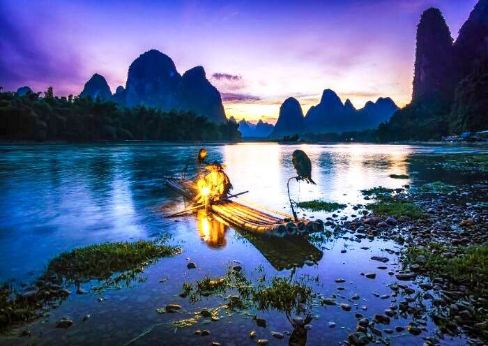 Li River Fish & Fire Scene in Xingping 