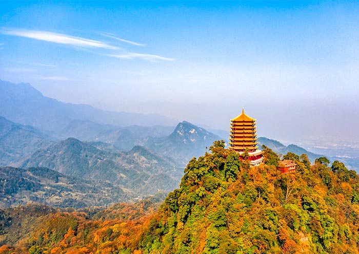 Panoramic View of Mount Qingcheng in Autumn