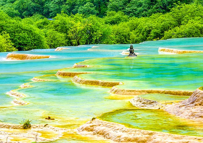 Amazing colorful pools of Huanglong National Park