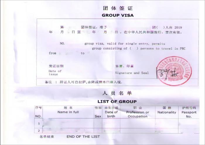 Visado de Grupo para China